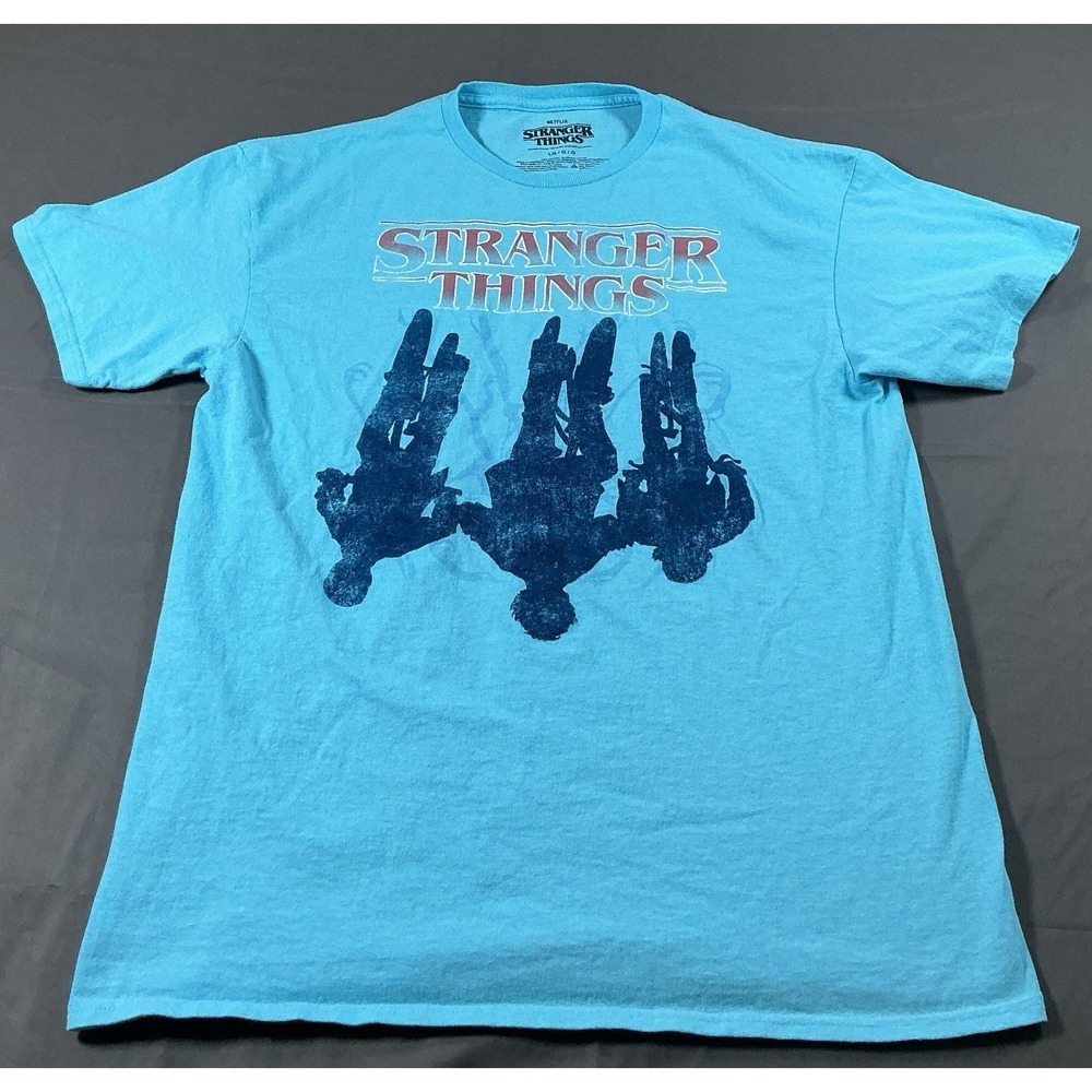 Stranger Things Mens Graphic T-Shirt Blue Netflix Bicycles Logo Size Large